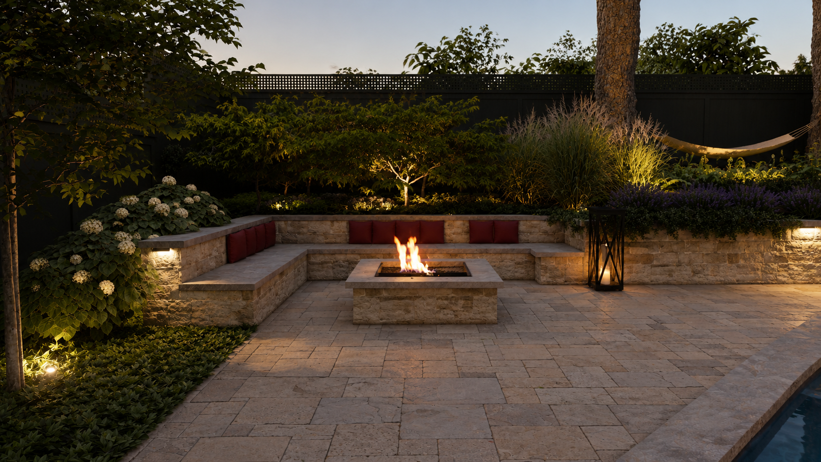 Hilton residence sunken firepit lounge